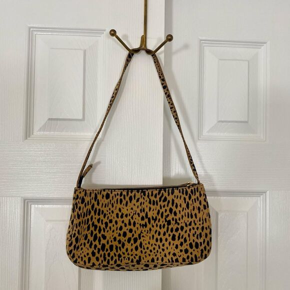 Brandy Melville Y2K Genuine Leather Cheetah Leopard Tan Black Mini Shoulder Bag - Picture 2 of 7